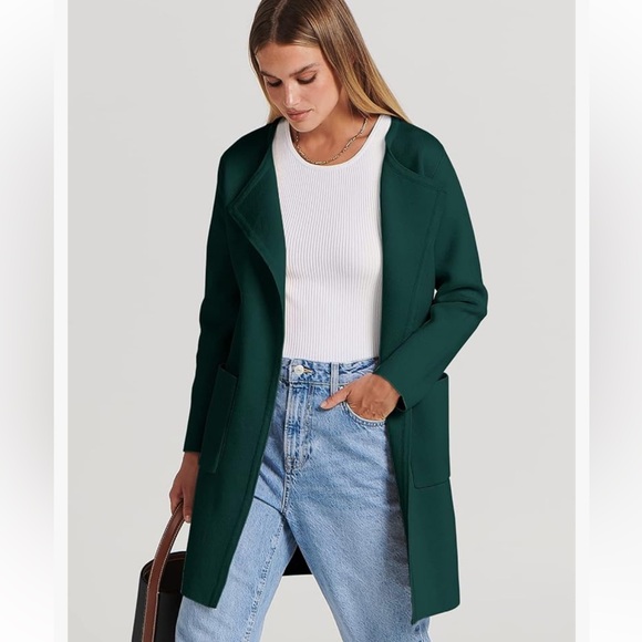 NWT Green Open Front Knit Lightweight Cardigan Casual Long Coatigan Sweater - Picture 6 of 13